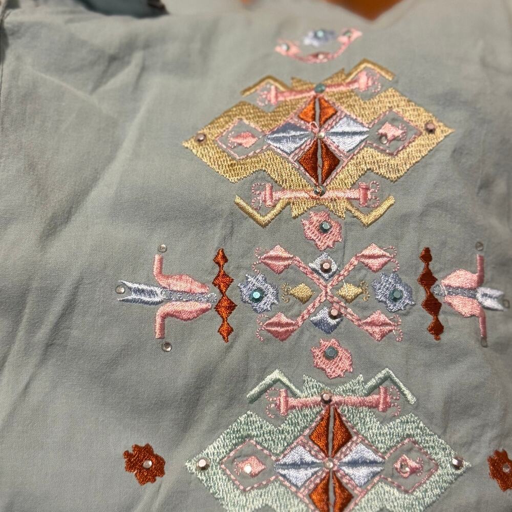 MARTINI RANCH Embroidered Western Button Front Shirt Blue Large  Southwestern - Picture 6 of 8